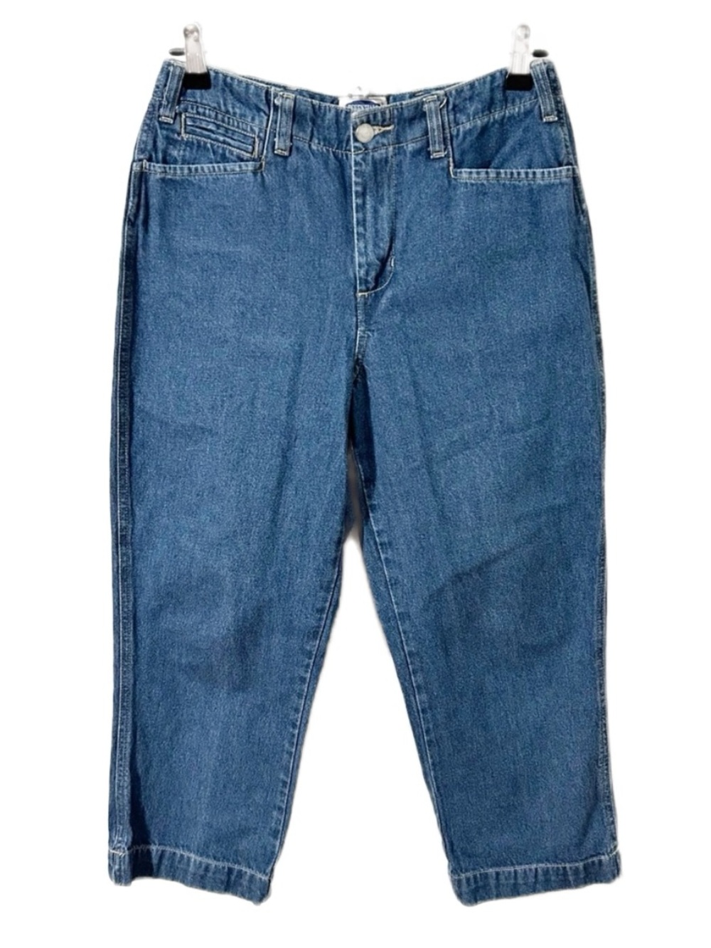 Vintage Essentials Style 100% Cotton Crop Denim Jeans Medium Wash Front Pockets